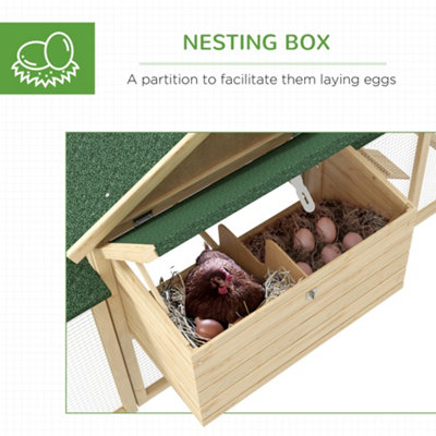 Pawhut Wood Chicken Coop Hens Cage Poultry House with Nesting Boxes Run - 6