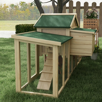Pawhut Wood Chicken Coop Hens Cage Poultry House with Nesting Boxes Run - 9