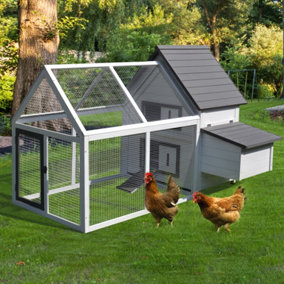 PawHut Wood Chicken Coop Pet Poultry Hen House Backyard with Nesting Box Ramp Run