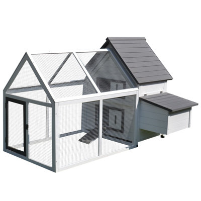 PawHut Wood Chicken Coop Pet Poultry Hen House Backyard with Nesting Box Ramp Run