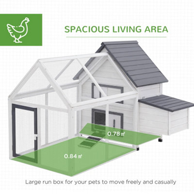 PawHut Wood Chicken Coop Pet Poultry Hen House Backyard with Nesting Box Ramp Run - 4