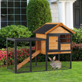 PawHut Wood-metal Rabbit Hutch Elevated Guinea Pig House Pet Bunny Cage with Slide-Out Tray Lockable Door Outdoor 122 x 63 x 92cm