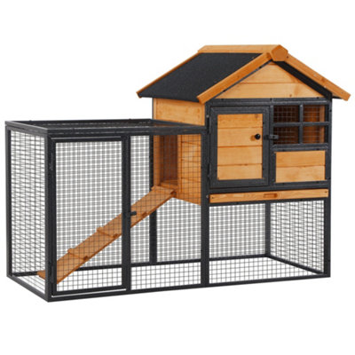 PawHut Wood-metal Rabbit Hutch Elevated Guinea Pig House Pet Bunny Cage with Slide-Out Tray Lockable Door Outdoor 122 x 63 x 92cm