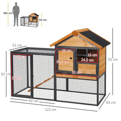 PawHut Wood-metal Rabbit Hutch Elevated Guinea Pig House Pet Bunny Cage with Slide-Out Tray Lockable Door Outdoor 122 x 63 x 92cm - 3