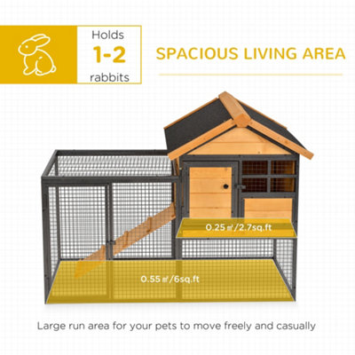 PawHut Wood-metal Rabbit Hutch Elevated Guinea Pig House Pet Bunny Cage with Slide-Out Tray Lockable Door Outdoor 122 x 63 x 92cm - 6