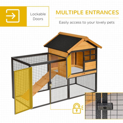 PawHut Wood-metal Rabbit Hutch Elevated Guinea Pig House Pet Bunny Cage with Slide-Out Tray Lockable Door Outdoor 122 x 63 x 92cm - 7