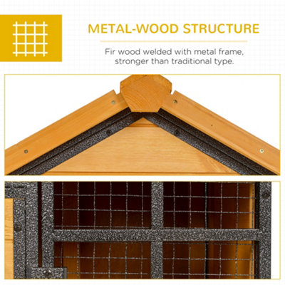 PawHut Wood-metal Rabbit Hutch Elevated Guinea Pig House Pet Bunny Cage with Slide-Out Tray Lockable Door Outdoor 122 x 63 x 92cm - 4