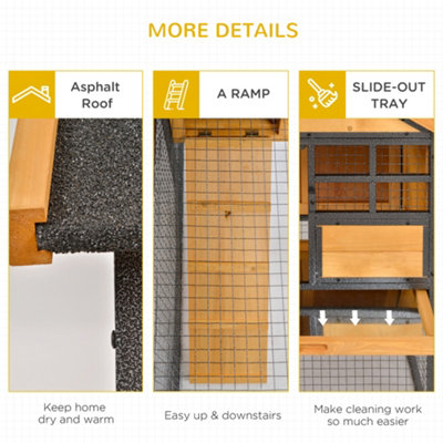 PawHut Wood-metal Rabbit Hutch Elevated Guinea Pig House Pet Bunny Cage with Slide-Out Tray Lockable Door Outdoor 122 x 63 x 92cm - 5