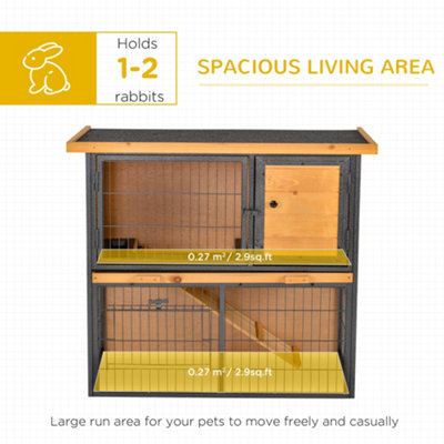 PawHut Wood-metal Rabbit Hutch Guinea Pig Hutch Elevated Pet House Bunny Cage with Slide-Out Tray Openable Roof Outdoor - 6