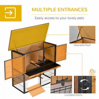 PawHut Wood-metal Rabbit Hutch Guinea Pig Hutch Elevated Pet House Bunny Cage with Slide-Out Tray Openable Roof Outdoor - 7