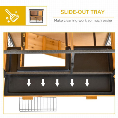 PawHut Wood-metal Rabbit Hutch Guinea Pig Hutch Elevated Pet House Bunny Cage with Slide-Out Tray Openable Roof Outdoor - 4