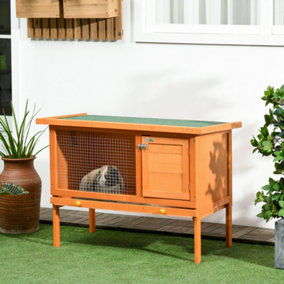 PawHut Wood Rabbit Hutch Guinea Pig House Bunny Cage Shelter Indoor Outdoor Elevated with Sliding Tray 90x45x65cm