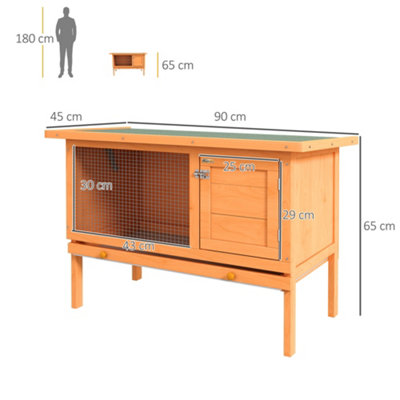 PawHut Wood Rabbit Hutch Guinea Pig House Bunny Cage Shelter Indoor Outdoor Elevated with Sliding Tray 90x45x65cm - 3
