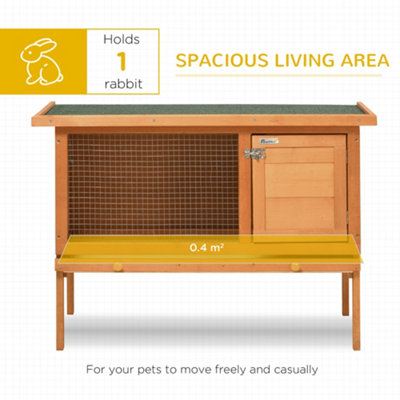 PawHut Wood Rabbit Hutch Guinea Pig House Bunny Cage Shelter Indoor Outdoor Elevated with Sliding Tray 90x45x65cm - 4