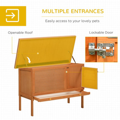 PawHut Wood Rabbit Hutch Guinea Pig House Bunny Cage Shelter Indoor Outdoor Elevated with Sliding Tray 90x45x65cm - 5