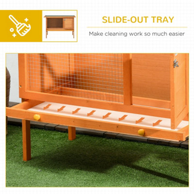 PawHut Wood Rabbit Hutch Guinea Pig House Bunny Cage Shelter Indoor Outdoor Elevated with Sliding Tray 90x45x65cm - 6