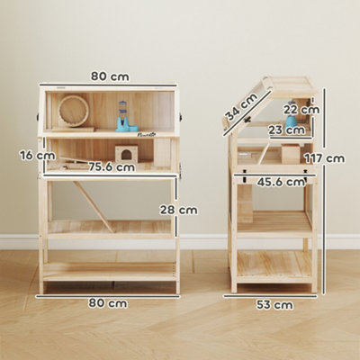 PawHut Wooden 3 Tier Hamster Cage with Storage Shelf for Dwarf, Gerbil - Cheap Hamster Cage Shelves