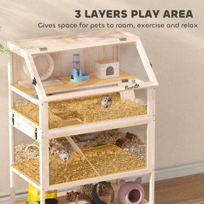 Curated visual reference: Visual Reference: Pawhut Wooden 3 Tier Hamster Cage With Storage Shelf For