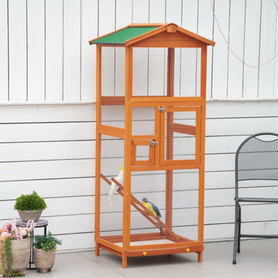 PawHut Wooden Bird Cage Outdoor Aviary for Finches w/ Removable Tray - Orange Price Comparisons | Compare The Build