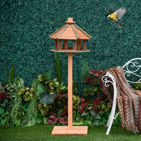 PawHut Wooden Bird Feeder Bird Table with Water-resistant Roof for Outside Use