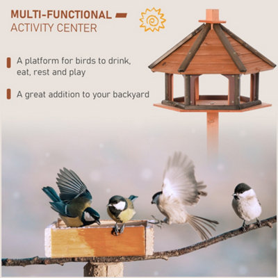 PawHut Wooden Bird Feeder Bird Table with Water-resistant Roof for Outside Use - 6