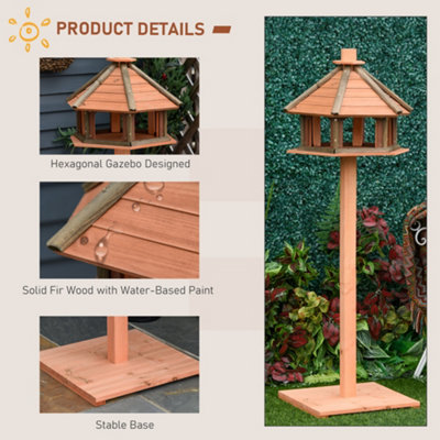 PawHut Wooden Bird Feeder Bird Table with Water-resistant Roof for Outside Use - 7