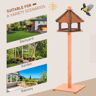 PawHut Wooden Bird Feeder Bird Table with Water-resistant Roof for Outside Use - 4