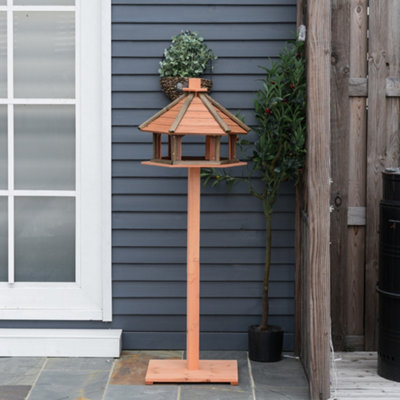 PawHut Wooden Bird Feeder Bird Table with Water-resistant Roof for Outside Use - 5