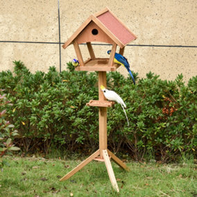 PawHut Wooden Bird Feeder Stand for Garden Backyard Decorative Pre-cut Natural
