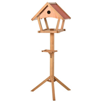 PawHut Wooden Bird Feeder Stand for Garden Backyard Decorative Pre-cut Natural