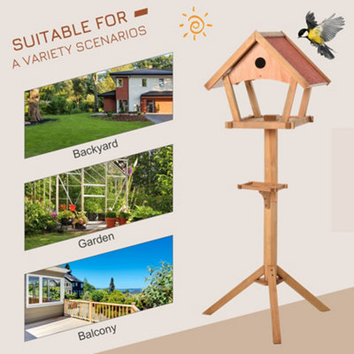 PawHut Wooden Bird Feeder Stand for Garden Backyard Decorative Pre-cut Natural - 4