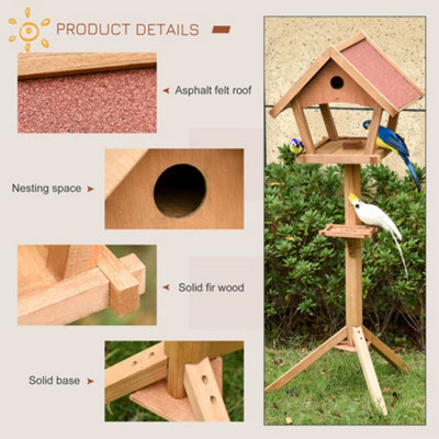 PawHut Wooden Bird Feeder Stand for Garden Backyard Decorative Pre-cut Natural - 5