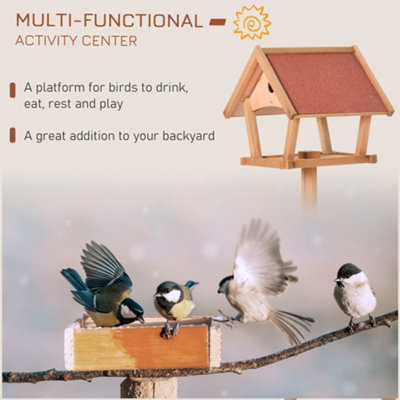 PawHut Wooden Bird Feeder Stand for Garden Backyard Decorative Pre-cut Natural - 6