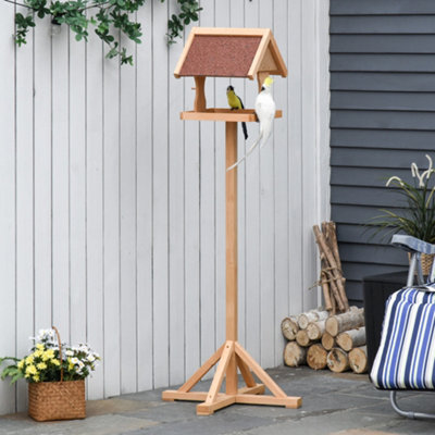 PawHut Wooden Bird Feeder w/ Cross-shaped Support Feet Weather Resistant Roof