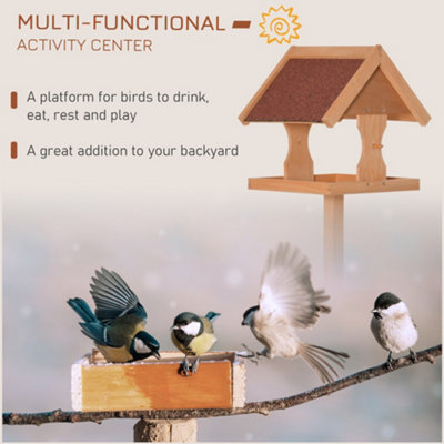 PawHut Wooden Bird Feeder w/ Cross-shaped Support Feet Weather Resistant Roof - 4