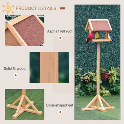 PawHut Wooden Bird Feeder w/ Cross-shaped Support Feet Weather Resistant Roof - 6