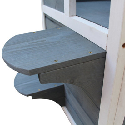 PawHut Wooden Cat House 2-Floor Outdoor Kitten Shelter with Window Grey - 9
