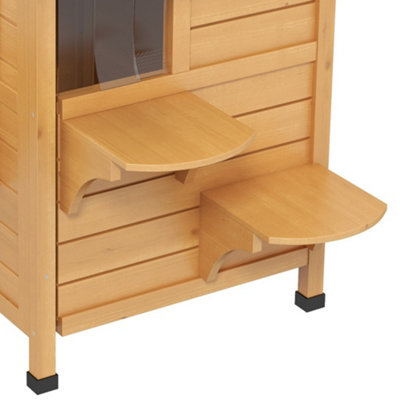 PawHut Wooden Cat House Condos Cat Cave Pet Shelter 2 Floor Villa Outdoor Furniture Natural Wood Finish - 9