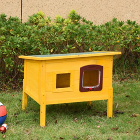Pawhut Wooden Cat House Pet Home Outdoor Waterproof Door Roof Shelter Garden
