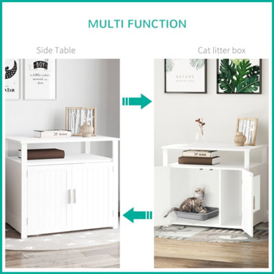 PawHut Wooden Cat Litter Box Enclosure Furniture with Adjustable