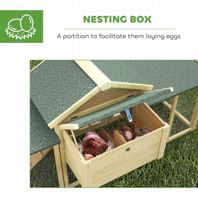 Pawhut Wooden Chicken Coop Hen House with Nesting Box Run