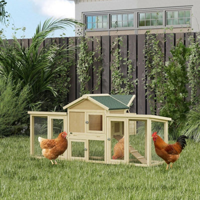 Pawhut Wooden Chicken Coop Hen House with Nesting Box Run