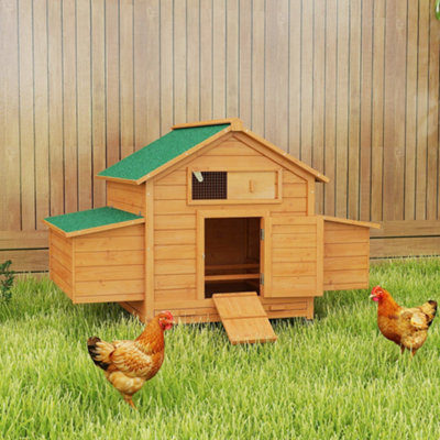 PawHut Wooden Chicken Coop, Poultry Cage with Nesting Boxes, Tray, Yellow