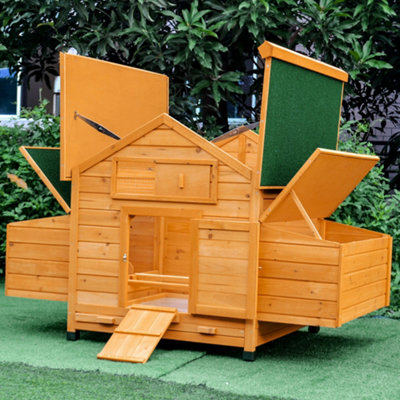 PawHut Wooden Chicken Coop, Poultry Cage with Nesting Boxes, Tray, Yellow