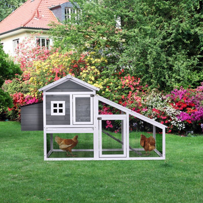 PawHut Wooden Chicken Coop Poultry House with Nesting Box Run Ramp ...