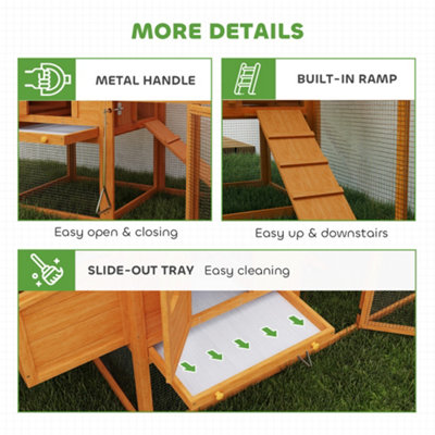PawHut Wooden Chicken Coop with Run, Nesting Box, Slide-out Tray, Ramp