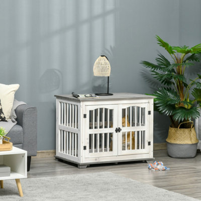 PawHut Wooden Dog Crate Pet Kennel Cage End Table for Small Medium Dogs White Price Comparisons | Compare The Build