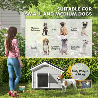 PawHut Wooden Dog house with Openable Roof, Removable Floor, Light Grey - Portable Dog House For Medium Sized Dogs