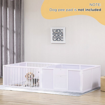 PawHut Wooden Dog Pen Pet Playpen 7 Panels Puppy Pen for Indoors White