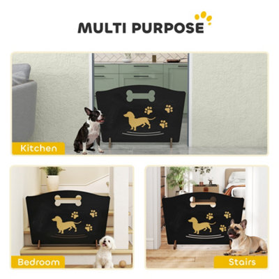 PAWHUT WOODEN DOG STOPPER, FREESTANDING DOG GATE WITH SUPPORT FEET, BLACK